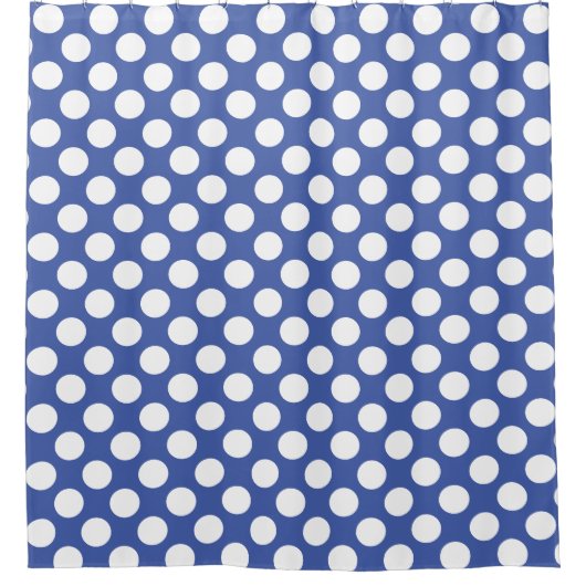 Mittelblau: Grosses weißes Polka Dot Muster Duschvorhang (Vorderseite)