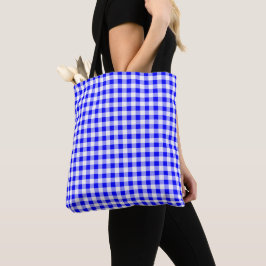 Mittelblau und weißer Gingham-Karo Tasche