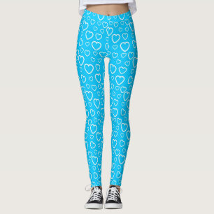 Mittelblau-weißes Love Hearts-Muster Leggings