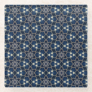 Mittelblaue Blumen Muster Glasuntersetzer