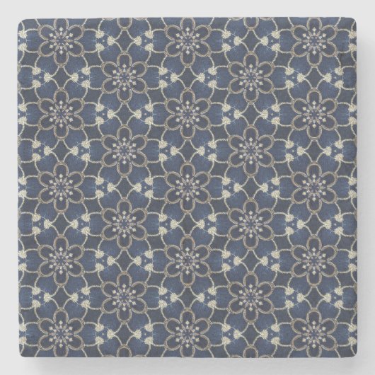 Mittelblaue Blumen Muster Steinuntersetzer (Vorderseite)