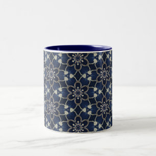 Mittelblaue Blumen Muster Zweifarbige Tasse