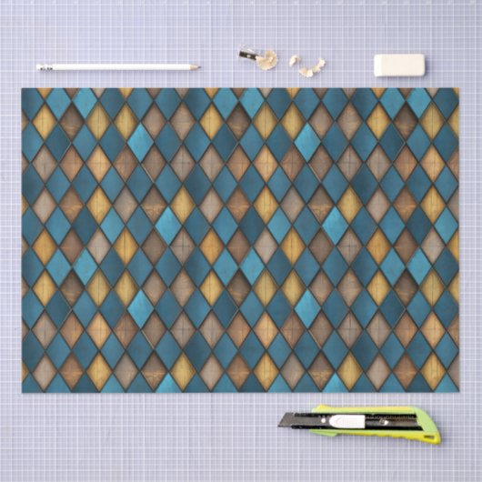 MITTELBLAUE HARLEQUIN HOLZMETALLDEKOUPATION SEIDENPAPIER (Handwerk)