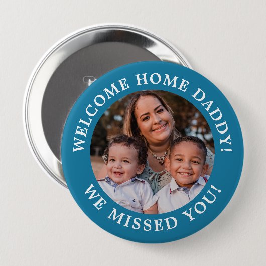 Mittelblauer einfacher Bogen-Text und Foto-Button Button (Vorne & Hinten)