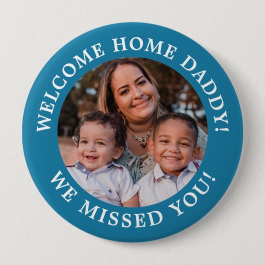 Mittelblauer einfacher Bogen-Text und Foto-Button Button (Vorderseite)