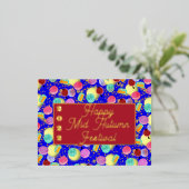 Mittelblauer Herbstmondkuchen Folien Feiertagspostkarte (Stehend vorne)