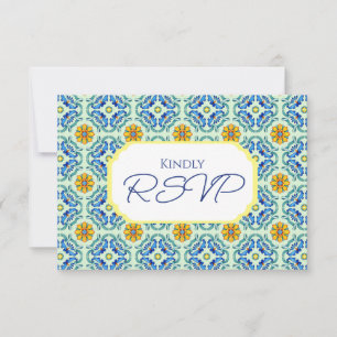 Mittelblauer und gelber Hochzeitstag RSVP Karte