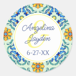 Mittelblauer und gelber Sommer Runder Aufkleber