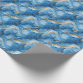 Mittelblauer und goldener Marmor Geschenkpapier (Ecke)