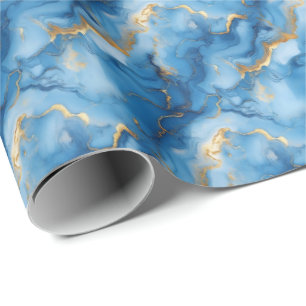 Mittelblauer und goldener Marmor Geschenkpapier