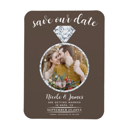 Mittelbraune Diamantring Save the Date Magnet (Vertikal)