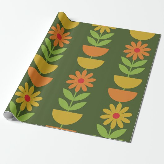 Mittelepochen-Blumen mit geometrischen Halbkreisen Geschenkpapier (Ungerollt)