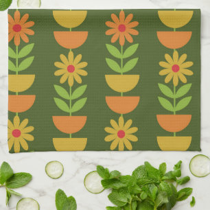 Mittelepochen-Blumen mit geometrischen Halbkreisen Geschirrtuch