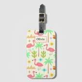 Mittelepochiger Palm Springs Flamingo mit Bäumen  Gepäckanhänger (Vorderseite Vertikal)