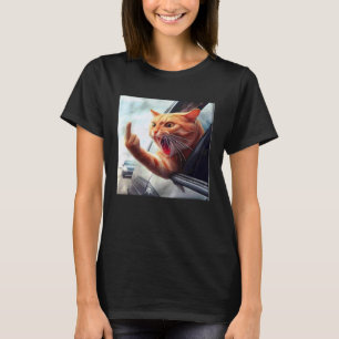 Mittelfinger Wütend Fahrende Katze T-Shirt
