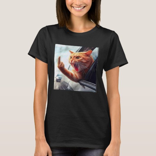 Mittelfinger Wütend Fahrende Katze T-Shirt (Vorderseite)