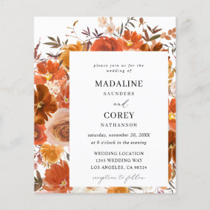 Mittelfristige Rot- und Orange-Fall-Blumenhochzeit Flyer