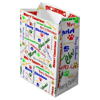 Mittelglänzende Weihnachtsgeschenktasche mit Hunde Mittlere Geschenktüte