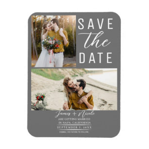 Mittelgrau Modern 2 Fotos Save the Date Hochzeit Magnet