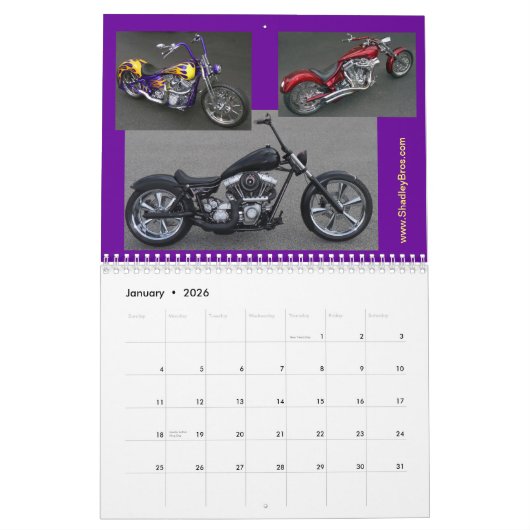 Mittelgroße klassische Motorrad-Chopper Kalender (Jan 2026)