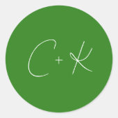 Mittelgrüne Minimalistische Hochzeit Runder Aufkleber (Vorderseite)