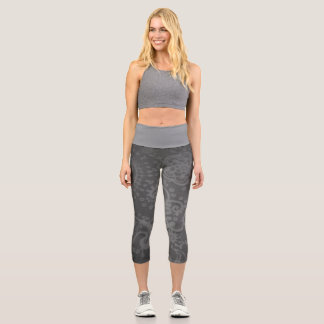 MITTELHOHE Graue Paisley-Capri-Leggings mit hoher Capri Leggings