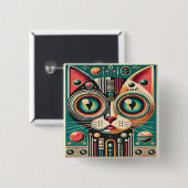 Mitteljahrs-Retro-Futuristikkatze Button (Vorne & Hinten)