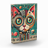 Mitteljahrs-Retro-Futuristikkatze Fotoblock (Links)