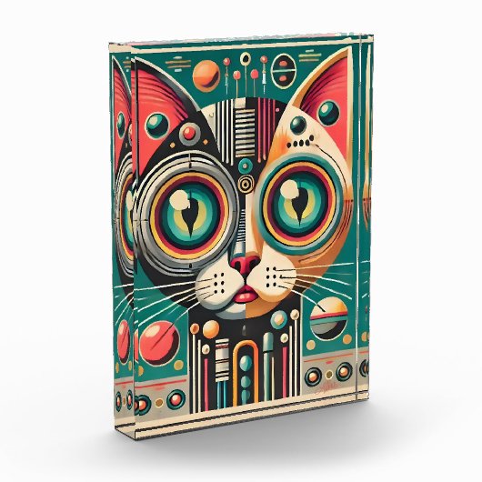 Mitteljahrs-Retro-Futuristikkatze Fotoblock (Links)