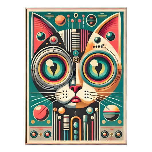 Mitteljahrs-Retro-Futuristikkatze Fotodruck (Vorne)