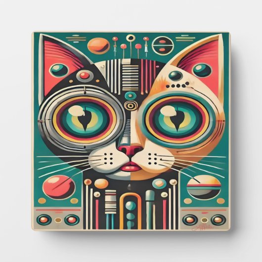 Mitteljahrs-Retro-Futuristikkatze Fotoplatte (Vorderseite)