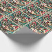 Mitteljahrs-Retro-Futuristikkatze Geschenkpapier (Ecke)