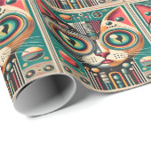 Mitteljahrs-Retro-Futuristikkatze Geschenkpapier (Rolleneckpunkt)