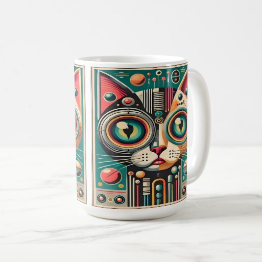 Mitteljahrs-Retro-Futuristikkatze Kaffeetasse (VorderseiteRechts)