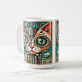 Mitteljahrs-Retro-Futuristikkatze Kaffeetasse (Vorderseite Links)