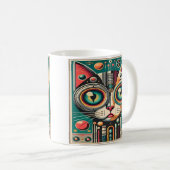Mitteljahrs-Retro-Futuristikkatze Kaffeetasse (VorderseiteRechts)