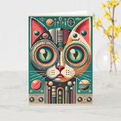Mitteljahrs-Retro-Futuristikkatze Karte (Gelbe Blume)