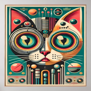 Mitteljahrs-Retro-Futuristikkatze Poster
