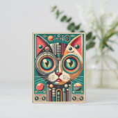 Mitteljahrs-Retro-Futuristikkatze Postkarte (Stehend Vorderseite)