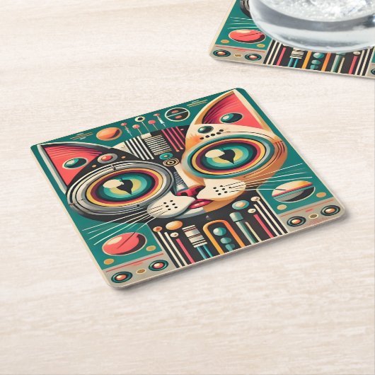 Mitteljahrs-Retro-Futuristikkatze Rechteckiger Pappuntersetzer (angewinkelt)