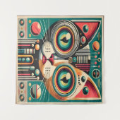 Mitteljahrs-Retro-Futuristikkatze Wandteppich (Vorderseite (Horizontal))