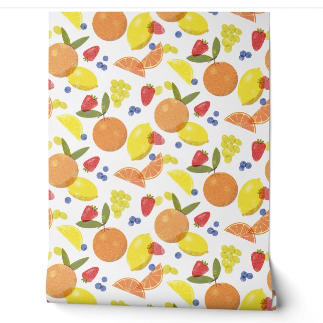 Mittelmäßig grungy Risograph-Küchenfrucht Tapete (Abrollen)
