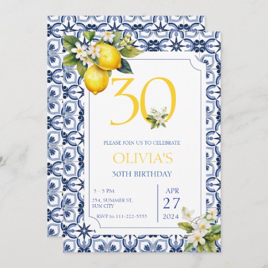 Mittelmeer 30. Geburtstag des Lemon Einladung (Vorne/Hinten)