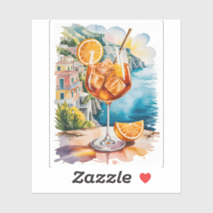 Mittelmeer-Aperol-Spritz-Getränk-Wasserfarbe Aufkleber