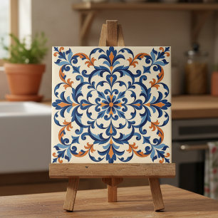 Mittelmeer-Azulejo-Stil Marineblau und Orange Fliese