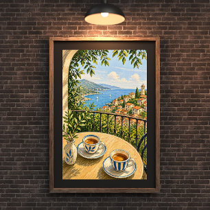 Mittelmeer Balkon Kaffee Szene Malerei, Küste Poster