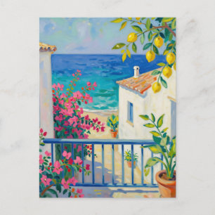 Mittelmeer Balkon Zitrone Bougainvillea Meerblick Postkarte