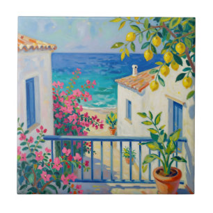 Mittelmeer Balkon Zitronen Bougainvillea Meerblick Fliese