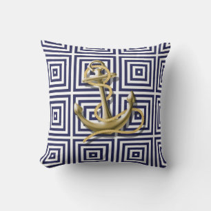 Mittelmeer-Blau-Griechisches Muster Nautic Anchor Kissen