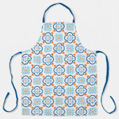 Mittelmeer Blau und Orange Spanisches Fliesenmuste Schürze (Vorderseite)